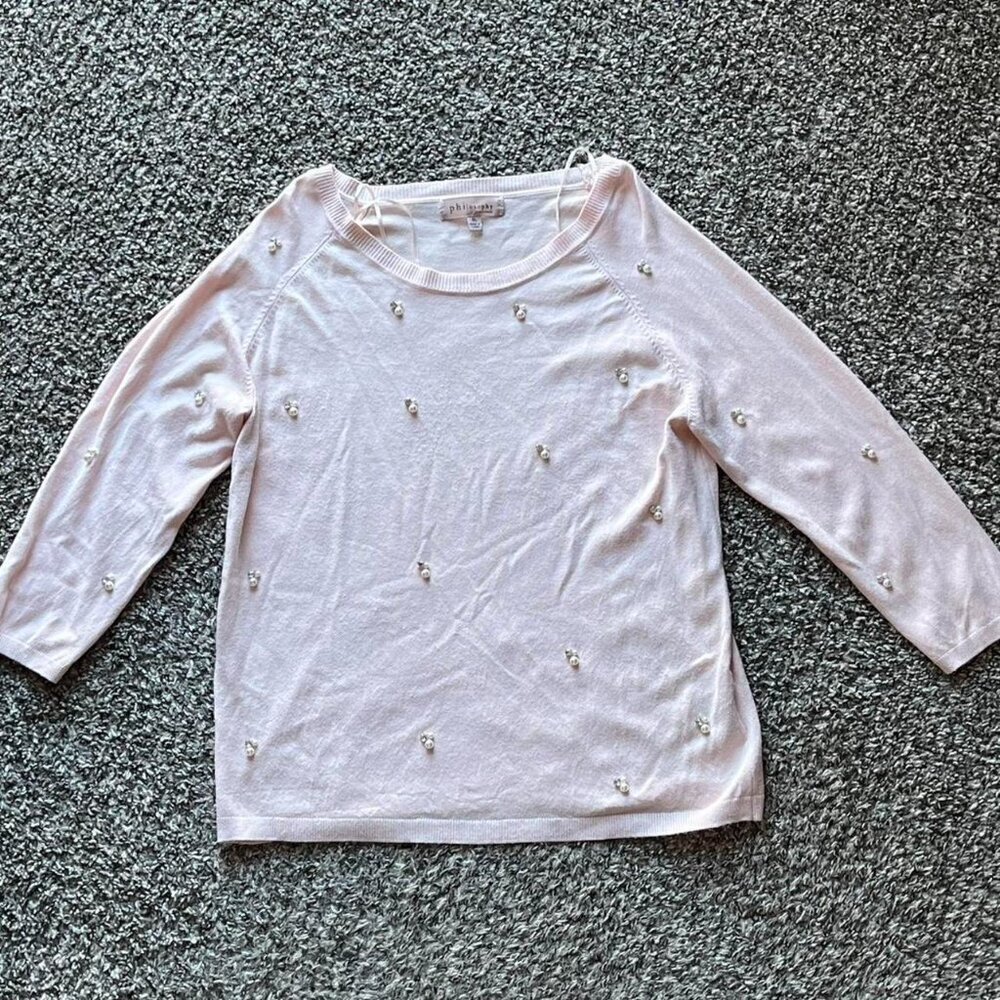 Baby Pink Philosophy Blouse Womens XL Rhinestone Long Sleeve Bedazzled Coquette